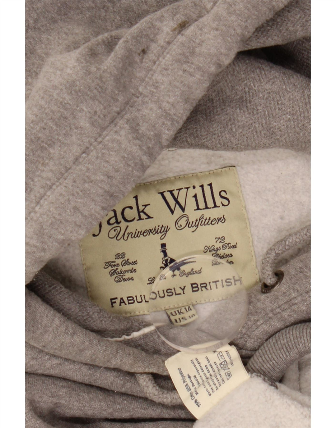 JACK WILLS Pull à capuche graphique pour femme UK 14 Grand coton gris