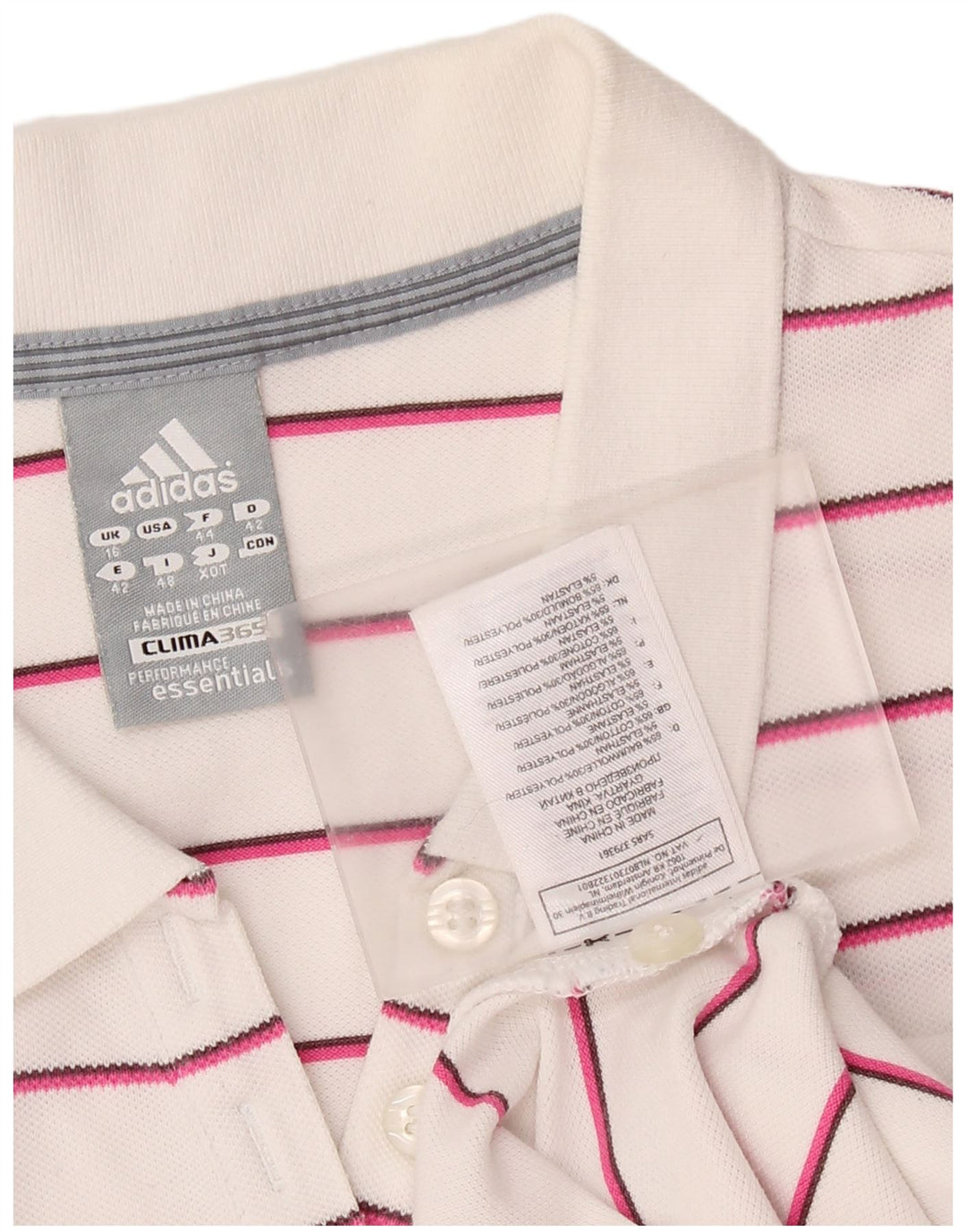 ADIDAS Polo Clima 365 pour femme UK 16 Grand coton rayé blanc
