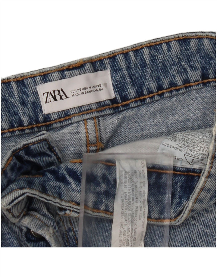 ZARA Short en jean vieilli pour femme EU 36 XS W26 Bleu Coton