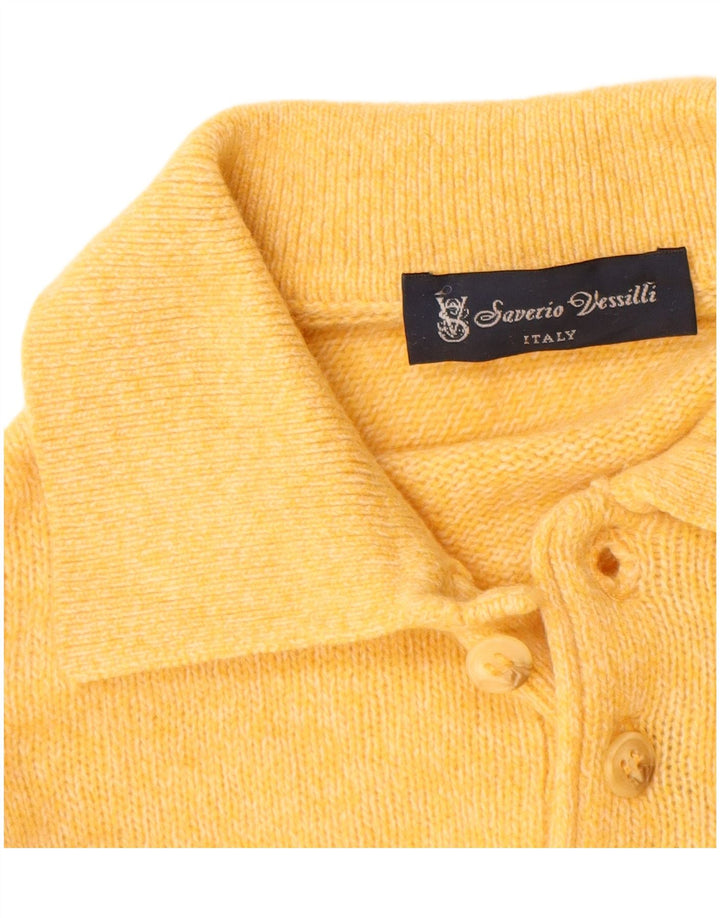 VINTAGE Pull à col polo pour homme 2XL en laine d'agneau jaune