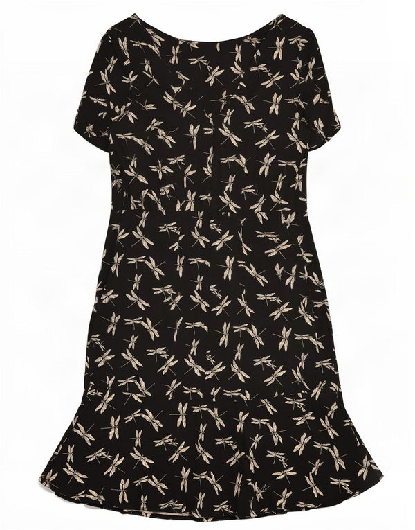 Robe fourreau à motif abstrait vintage pour femmes UK 12 Polyester noir moyen