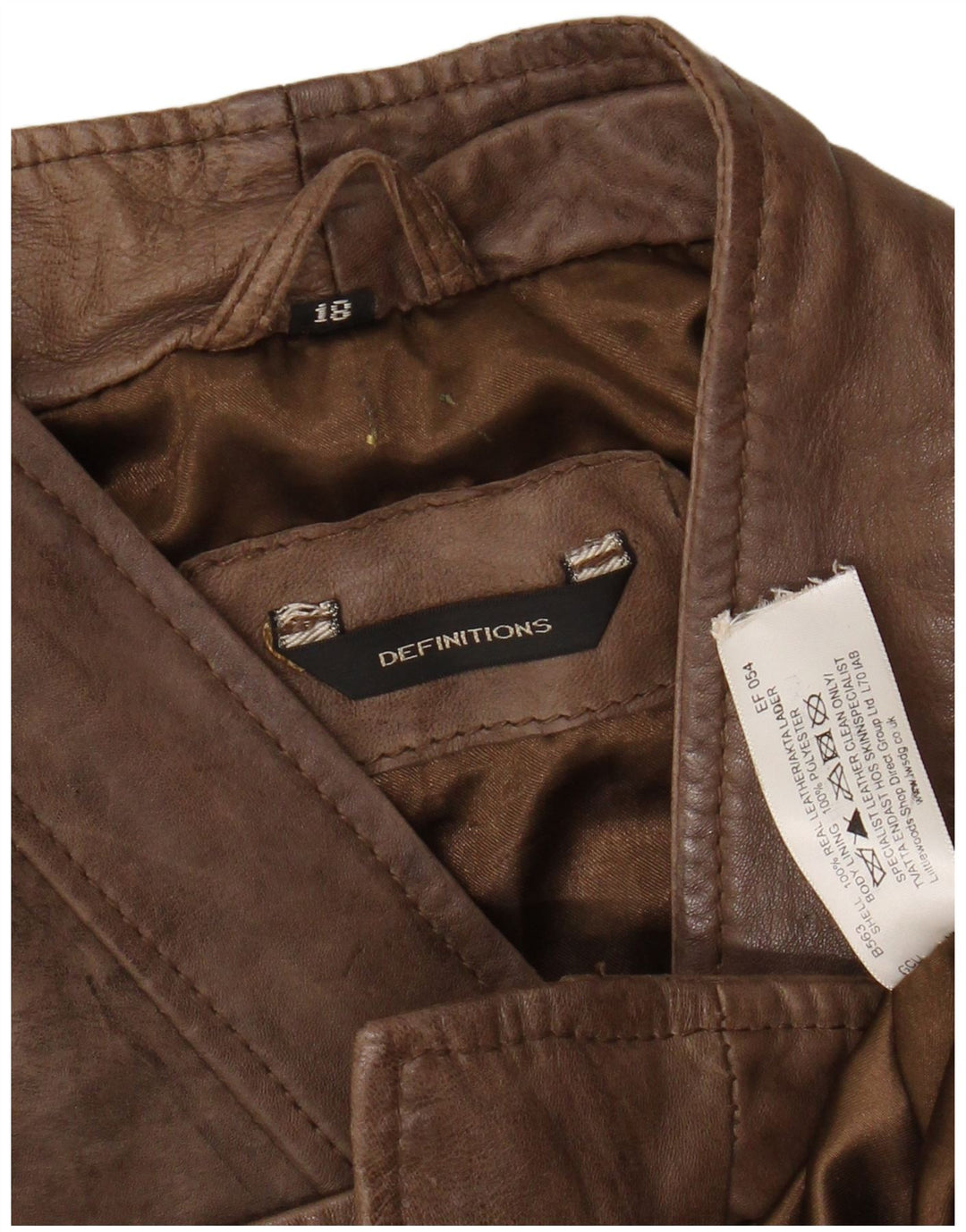 VINTAGE Veste motard en cuir crop femme UK 18 XL Cuir marron