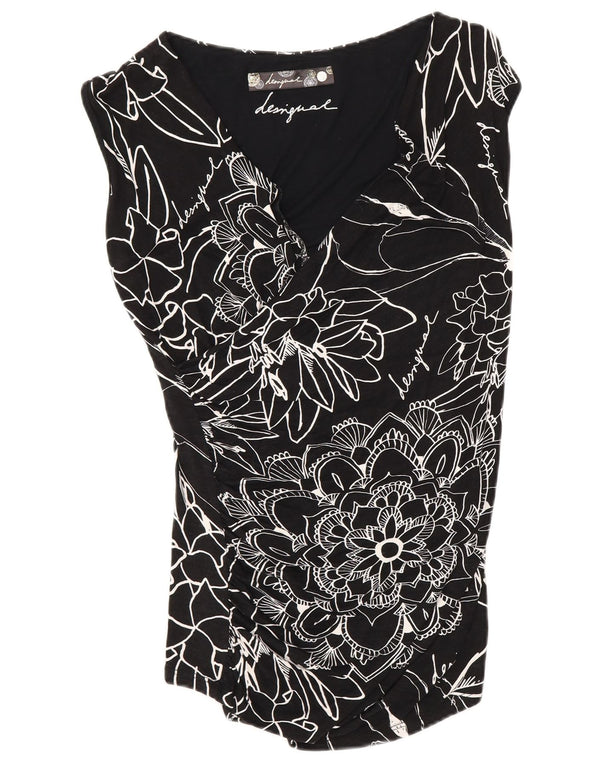 Desigual Chemisier Top UK 10 Small Noir Floral Viscose Femme