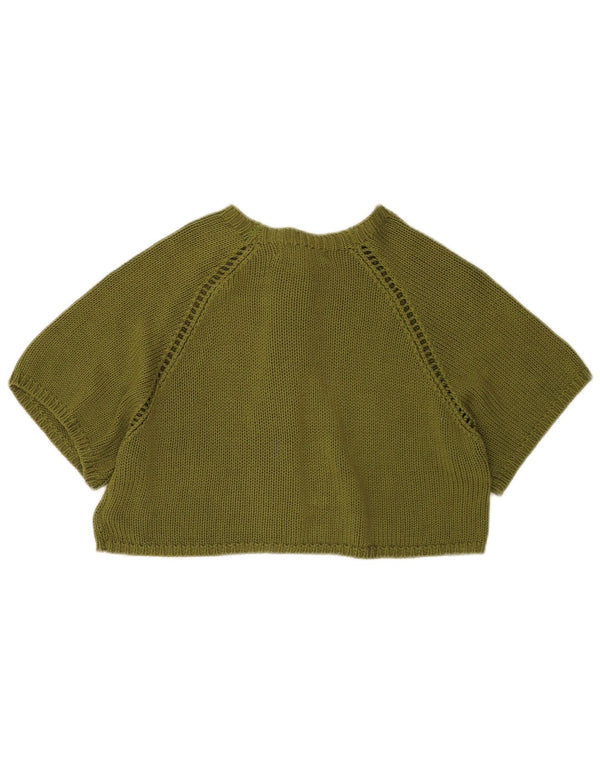 Zara Womens Crop Short Sleeve Cardigan Sweater UK 14 Moyen Kaki Acrylique