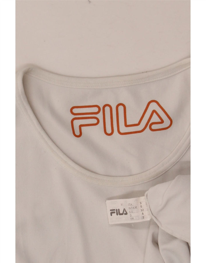 FILA T-Shirt Femme Top UK 10 Small Blanc Viscose