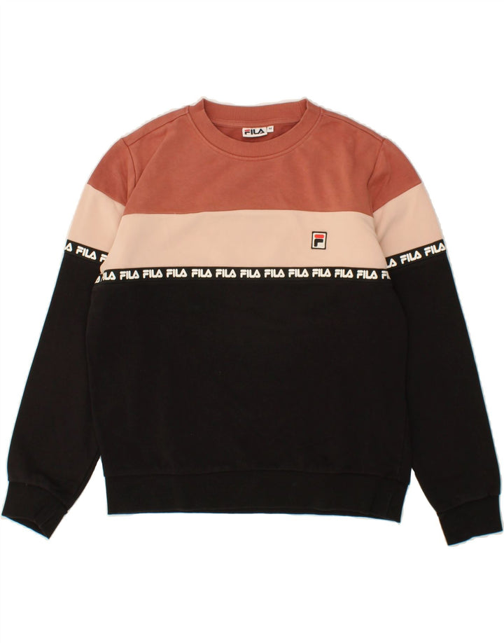 FILA Womens Graphic Sweatshirt Jumper UK 14 Medium Multicoloured Vintage Fila and Second-Hand Fila from Messina Hembry 