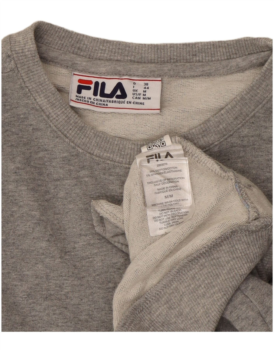 Fila Femme Crop Sweatshirt Jumper UK 14 Gris Moyen Coton
