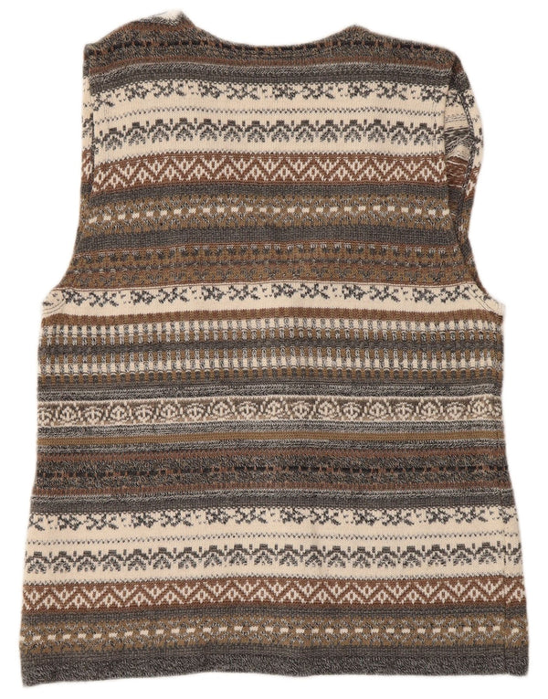 vintage Femmes Sans Manches Cardigan Pull UK 14 Moyen Gris Géométrique