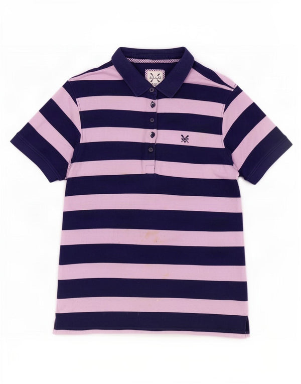 Crew Clothing Polo Femme UK 14 Coton Rayé Bleu Marine Moyen