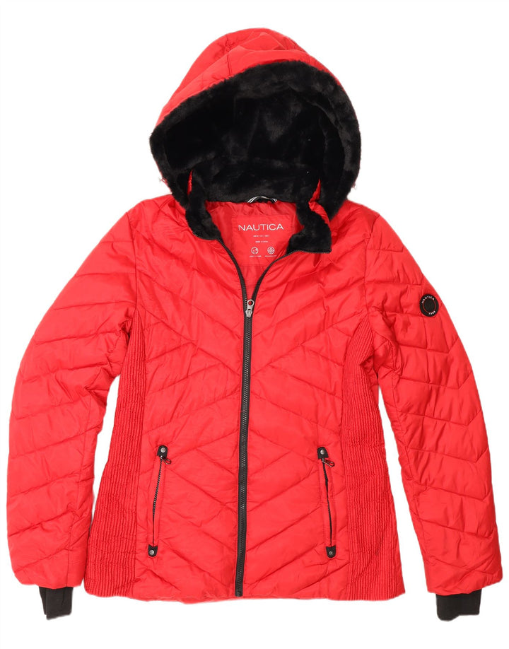 Nautica Veste matelassée à capuche pour femme UK 14 Rouge moyen Polyester