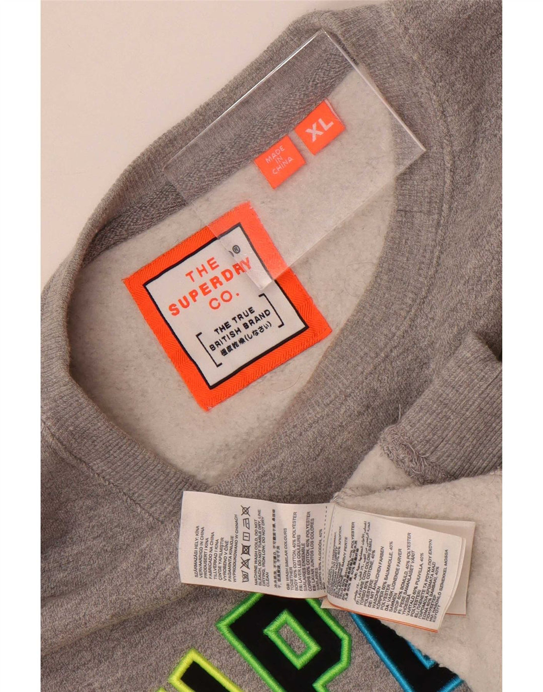 Superdry Homme Graphic Sweatshirt Jumper XL Gris Moucheté Coton