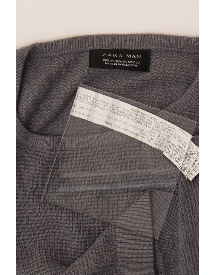 Zara Pull Col Rond Homme Gris Moyen Coton