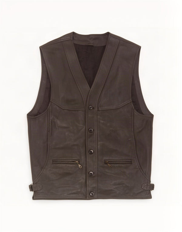 gilet en cuir homme vintage UK 38 Moyen Noir