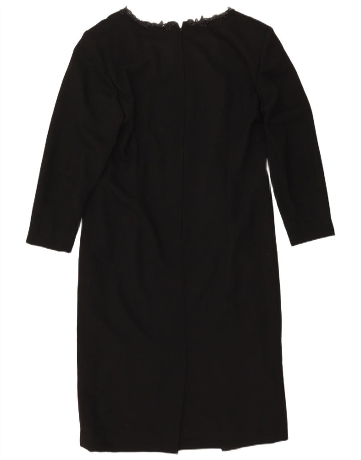 VINTAGE Robe fourreau à manches longues pour femmes UK 14 Grand Noir