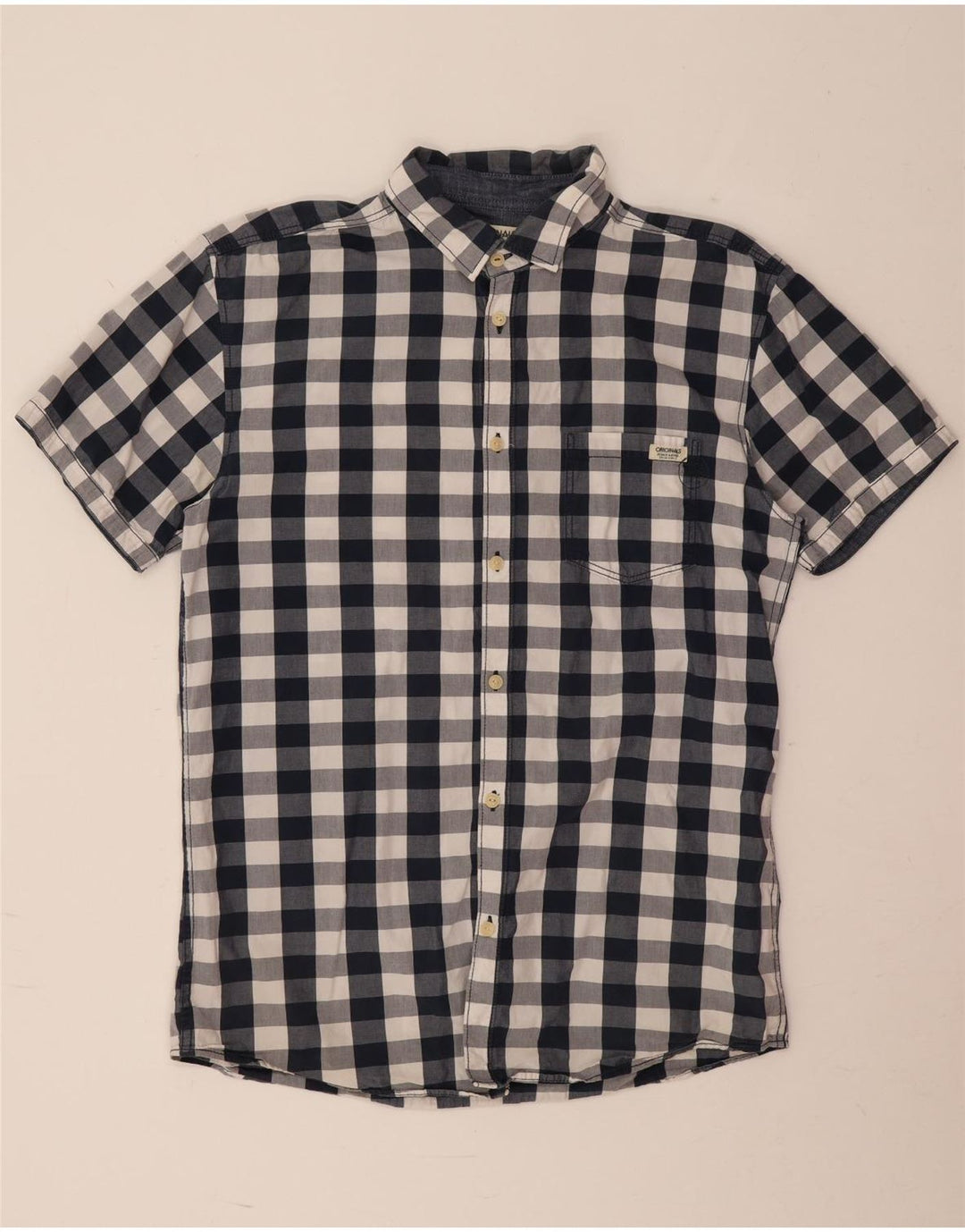 Jack & Jones Chemise à manches courtes pour hommes en coton à carreaux bleu marine grand