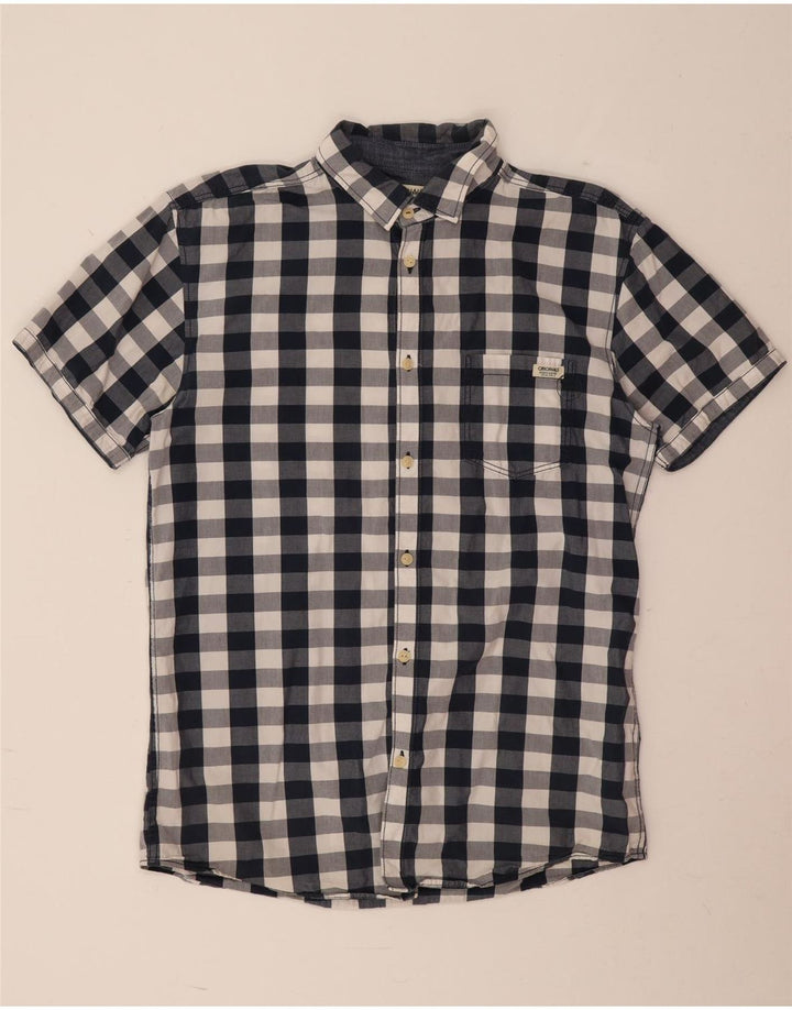 Jack & Jones Chemise à manches courtes pour hommes en coton à carreaux bleu marine grand