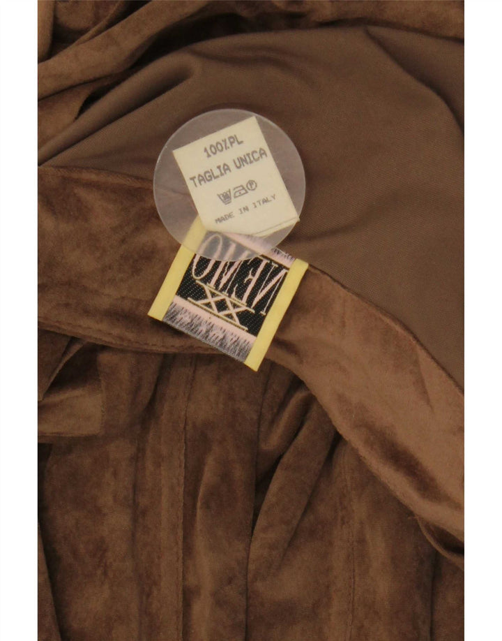 vintage Femmes Maxi Manches Longues Robe A-Line UK 12 Polyester Marron Moyen