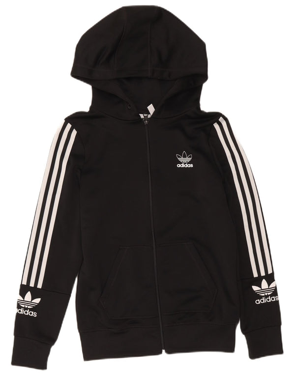 Adidas Pull à capuche zippé graphique pour femme UK 14 Polyester noir moyen