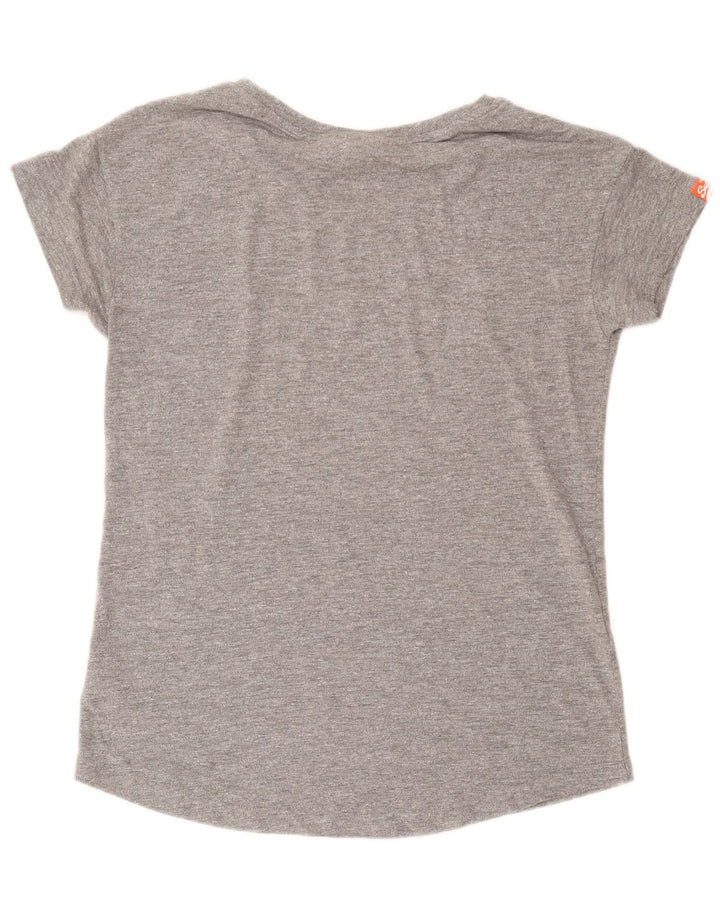 Superdry T-shirt graphique pour femme UK 14 Large Gris Coton