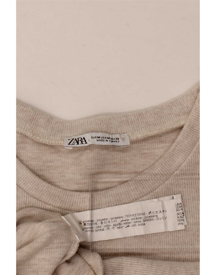 Zara Womens Crop T-Shirt Top UK 12 Polyester Beige Moyen