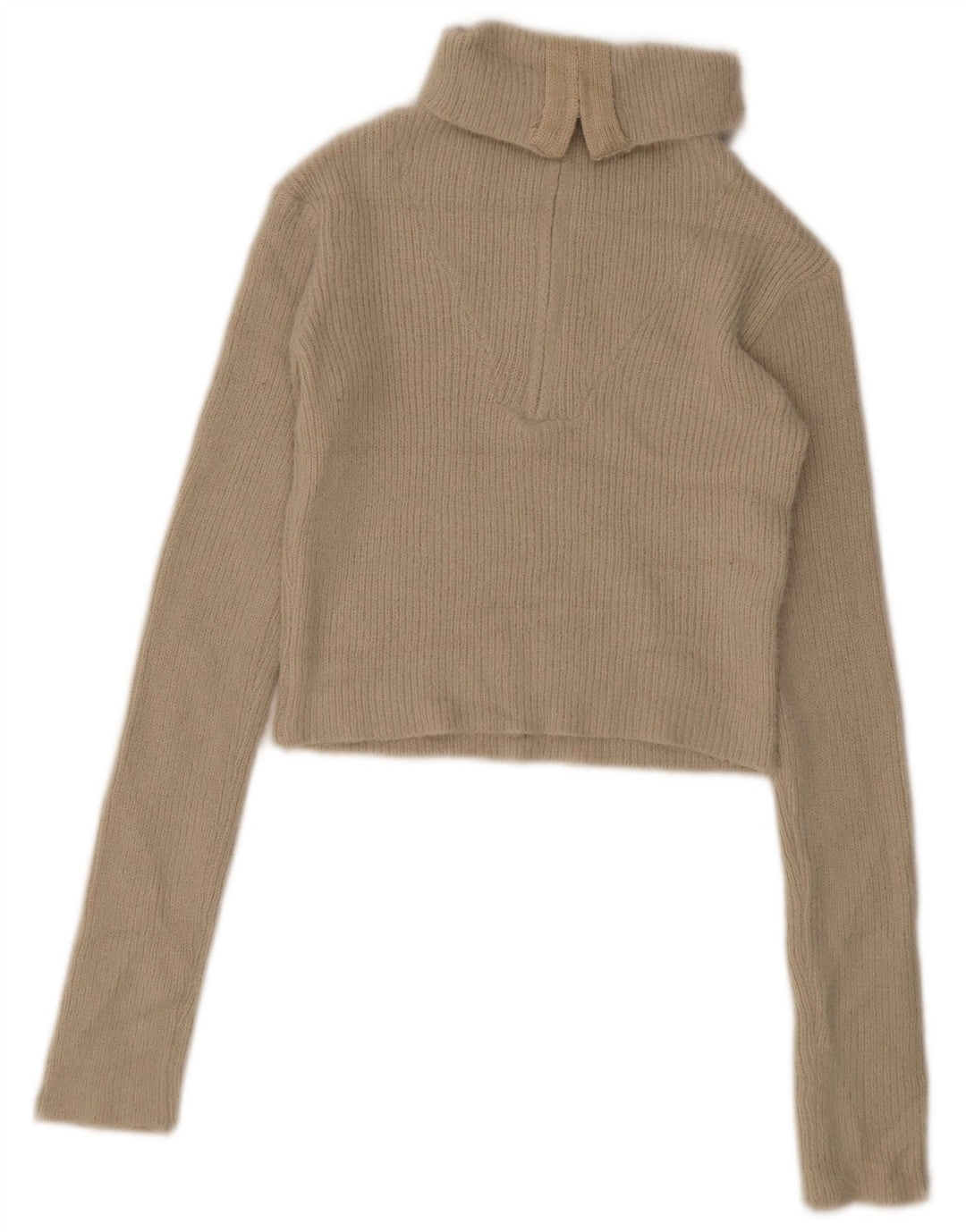 Zara Pull court à col zippé pour femme UK 12 Beige moyen