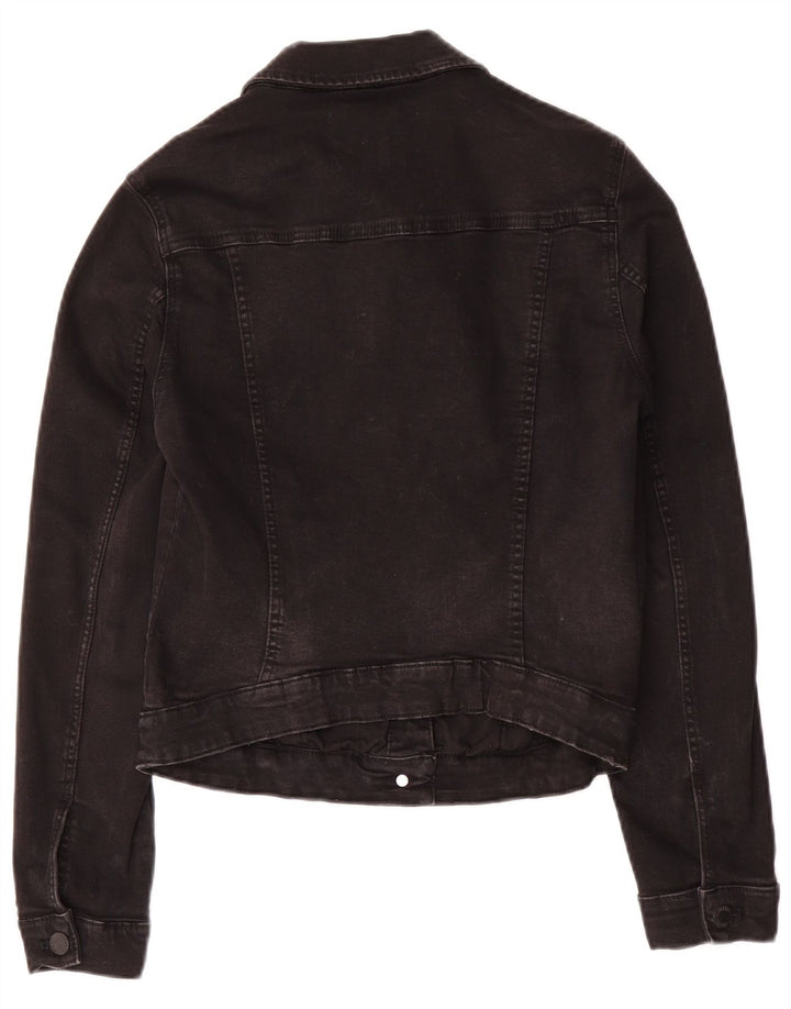 Zara Femme Trafaluc Crop Denim Veste UK 12 Moyen Noir Coton