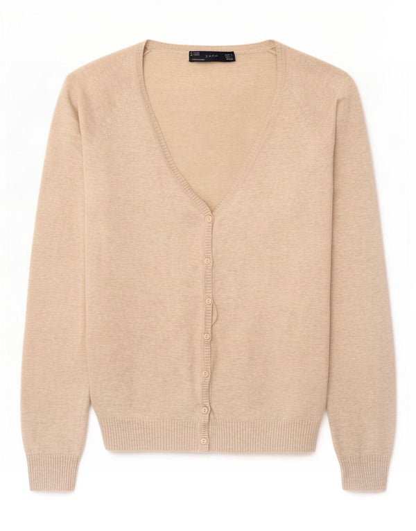 Zara Womens Crop Cardigan Sweater UK 14 Grand Coton Beige