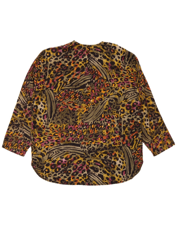 vintage Womens Top Manches Longues UK 20 2XL Viscose Imprimé Animal Multicolore