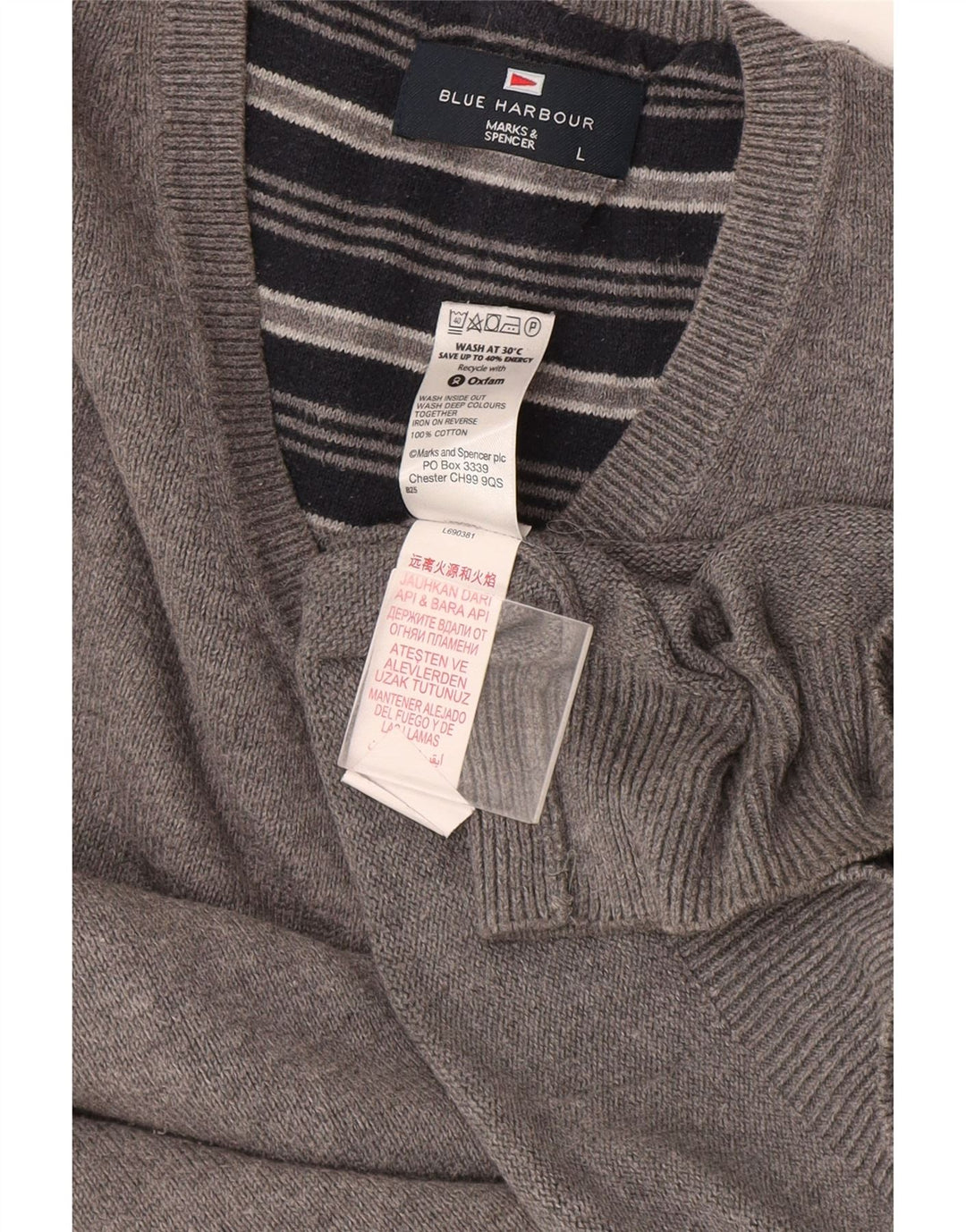 Marks & Spencer Pull à col en V Blue Harbour pour hommes, grand coton gris