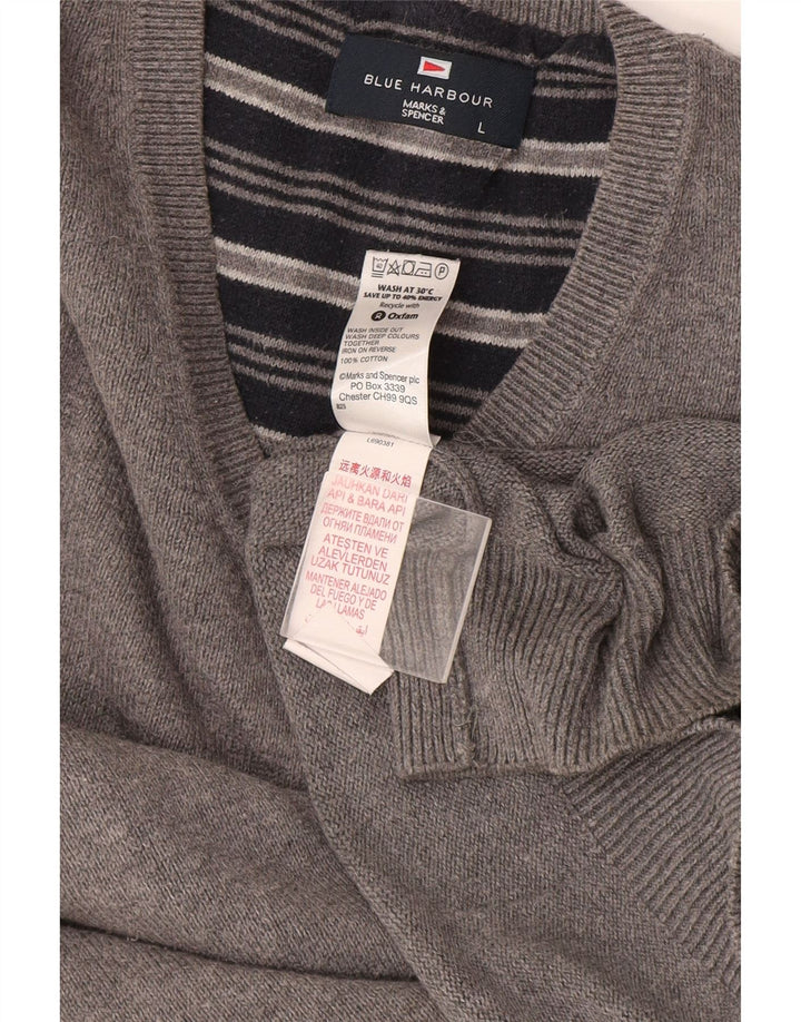 Marks & Spencer Pull à col en V Blue Harbour pour hommes, grand coton gris