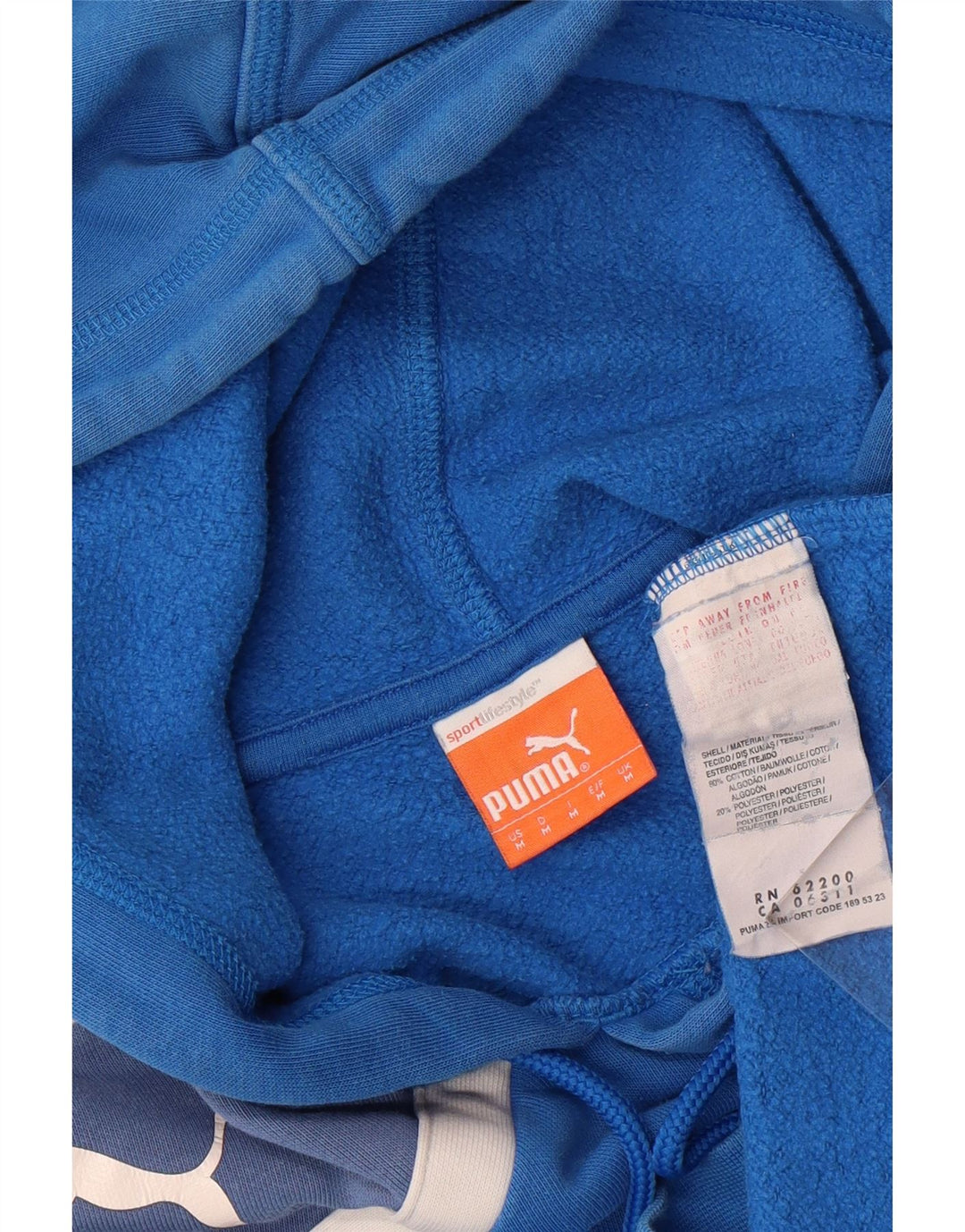 PUMA Mens Graphic Hoodie Jumper Medium Blue Cotton