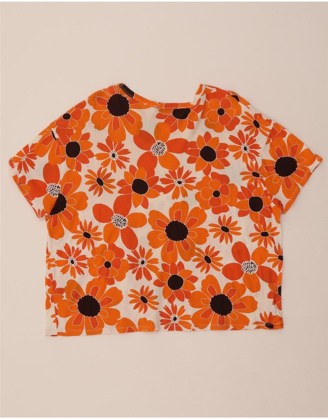 ZARA Femme T-Shirt Top UK 16 Large Orange Floral