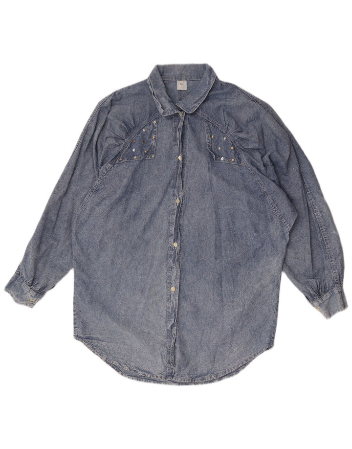 vintage Femme Chemise en denim surdimensionnée UK 14 Coton bleu moyen