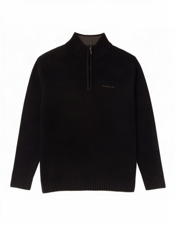 Pierre Cardin Pull col zippé pour homme, grand, bleu marine, acrylique