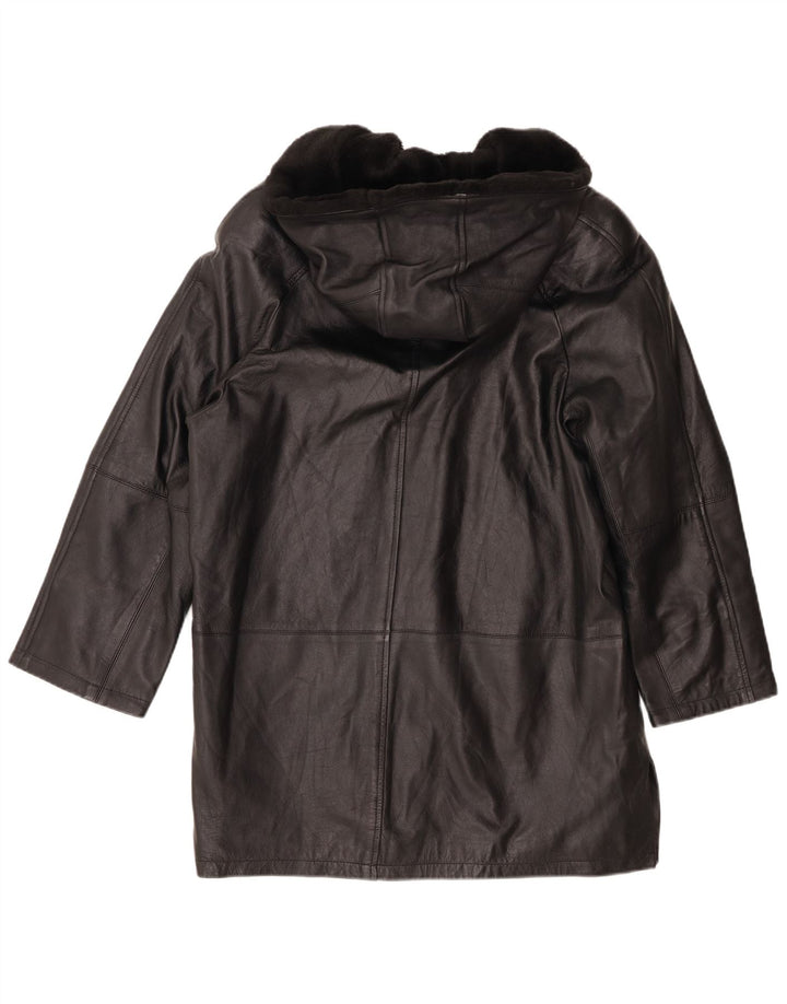 Joy Manteau en cuir surdimensionné à capuche pour femme EU 40 Noir moyen
