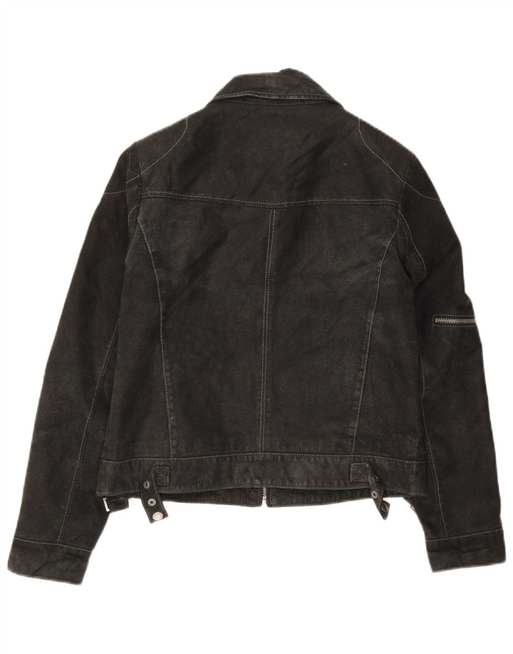 veste en daim femme vintage UK 10 petit cuir noir