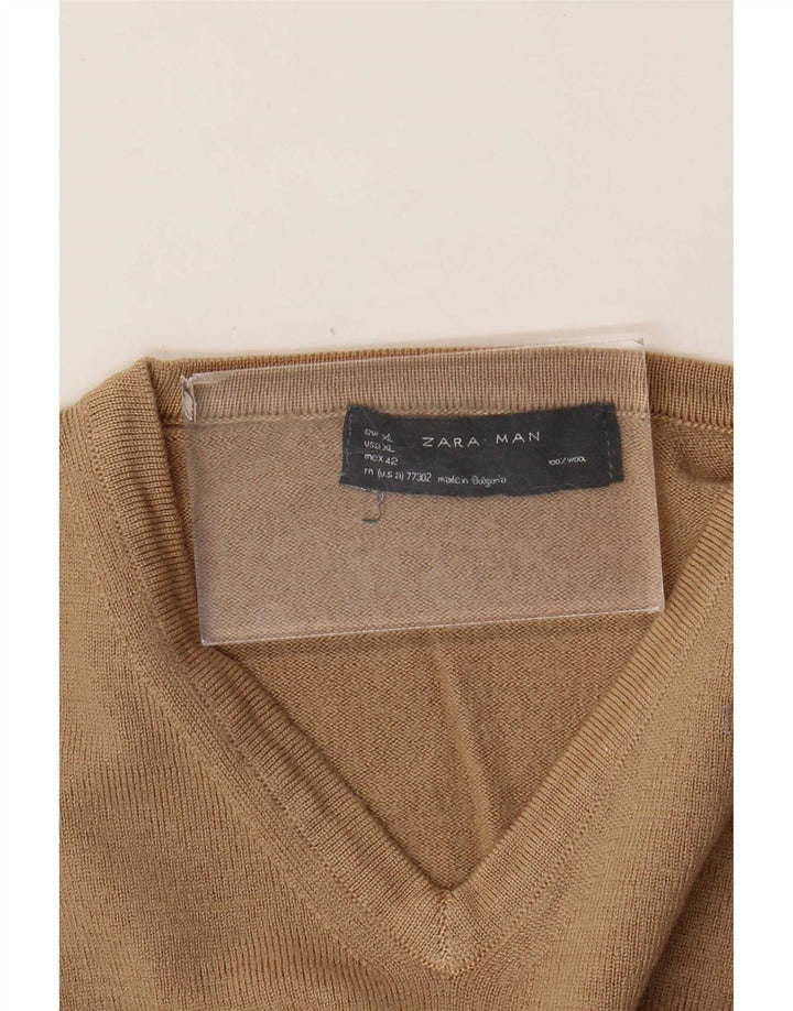 Zara Pull Col V Homme XL Marron Laine