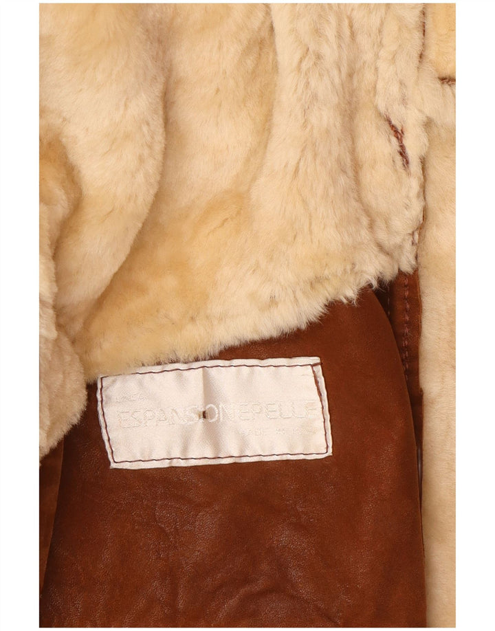 veste en peau de mouton surdimensionnée femme vintage US 8 Cuir brun moyen