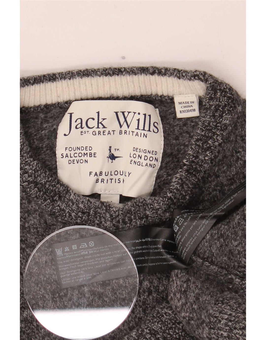 Jack Wills Pull à col rond pour femme UK 12 Gris moyen moucheté