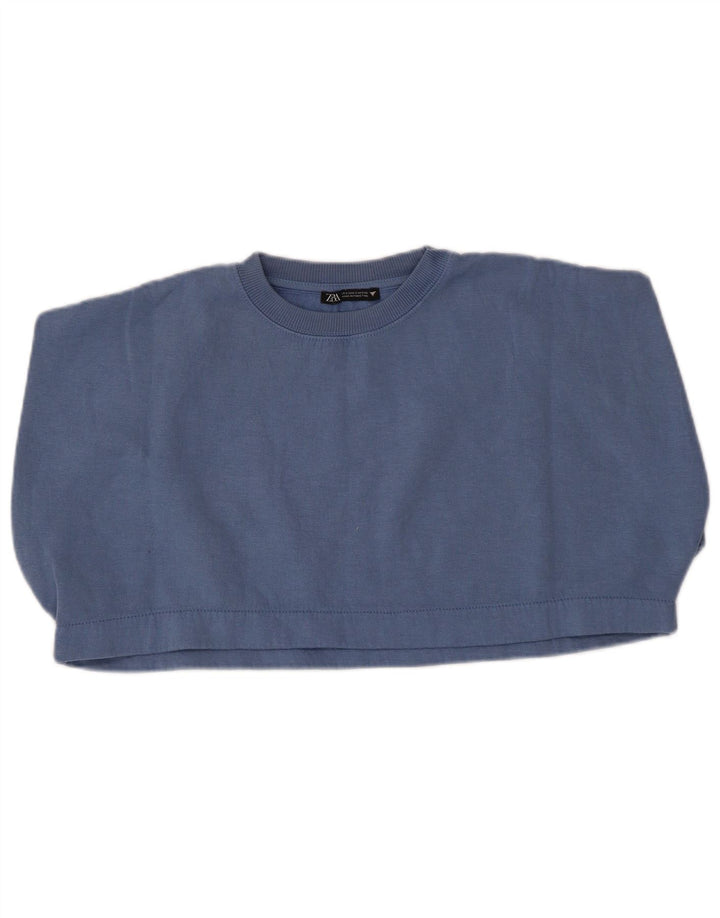 ZARA Femme Sweat-shirt court surdimensionné UK 10 Petit Bleu
