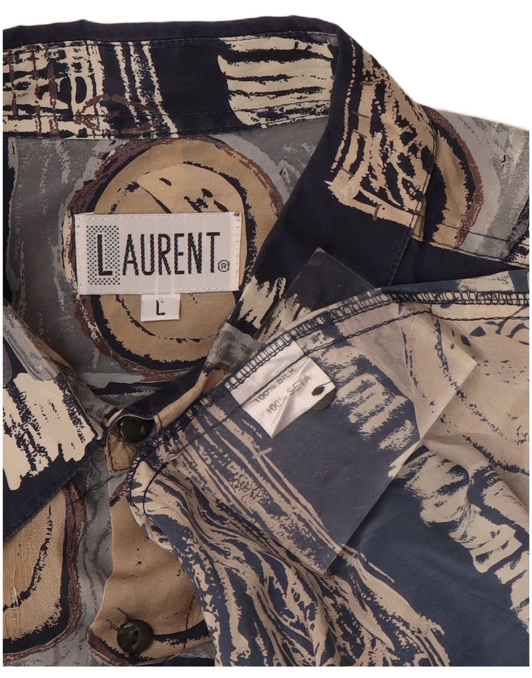 LAURENT Chemise à Manches Courtes Homme Grande Soie Géométrique Bleu Marine