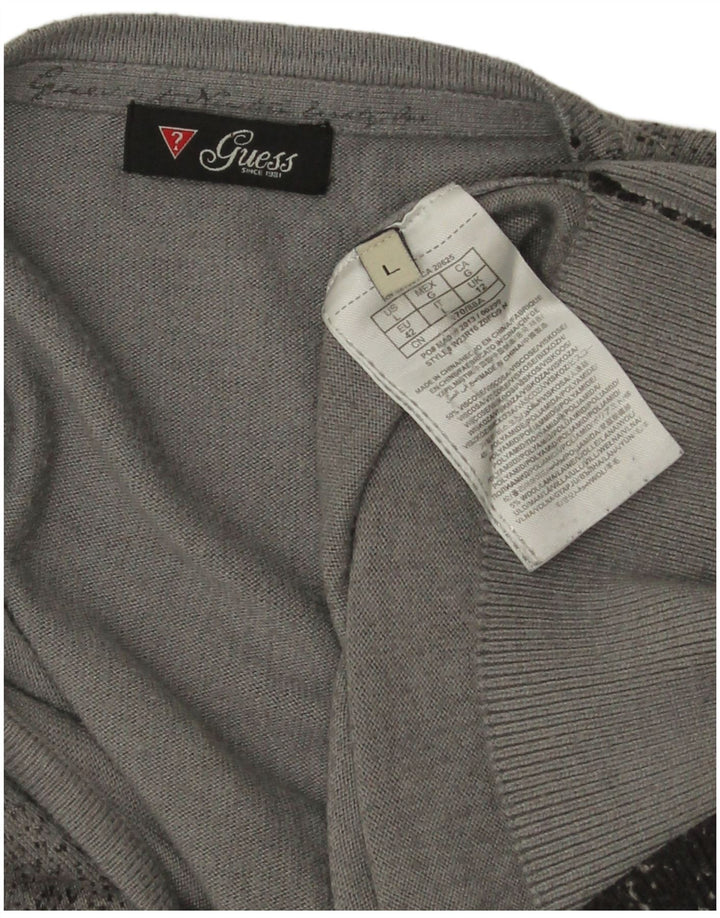 Guess Cardigan Femme Pull UK 42 Gris Moyen Viscose Moucheté