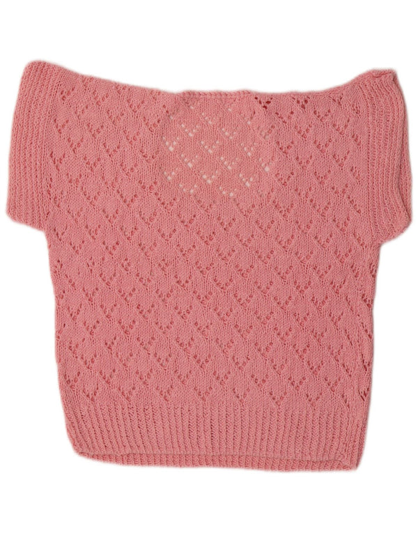 vintage Femmes Manches Courtes Col Bateau Pull Pull UK 16 Grand Rose
