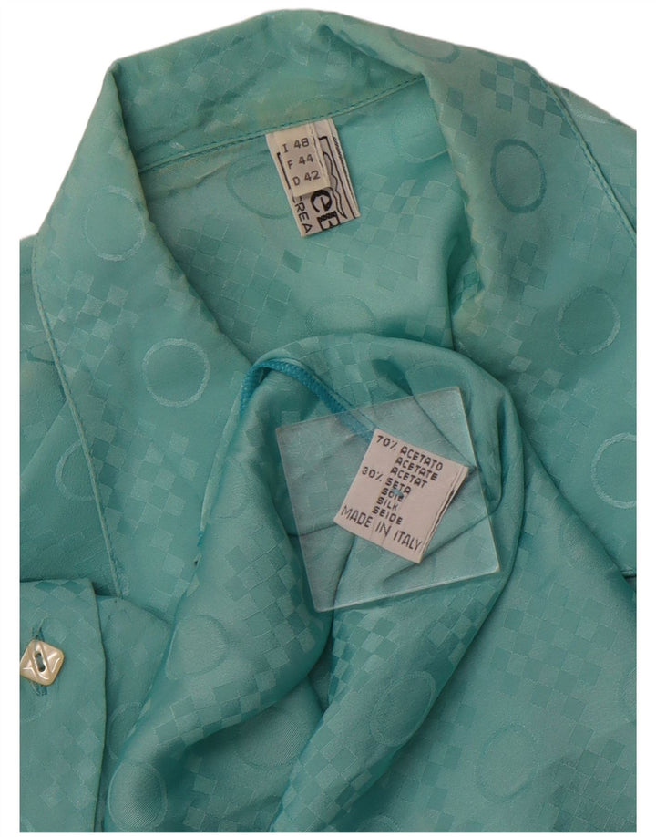 VINTAGE Chemisier Femme IT 48 XL Bleu Géométrique Acétate