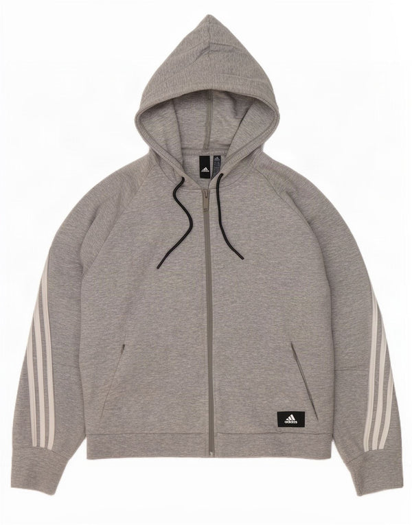 Adidas Womens Zip Hoodie Sweater UK 20/22 XL Grey Cotton