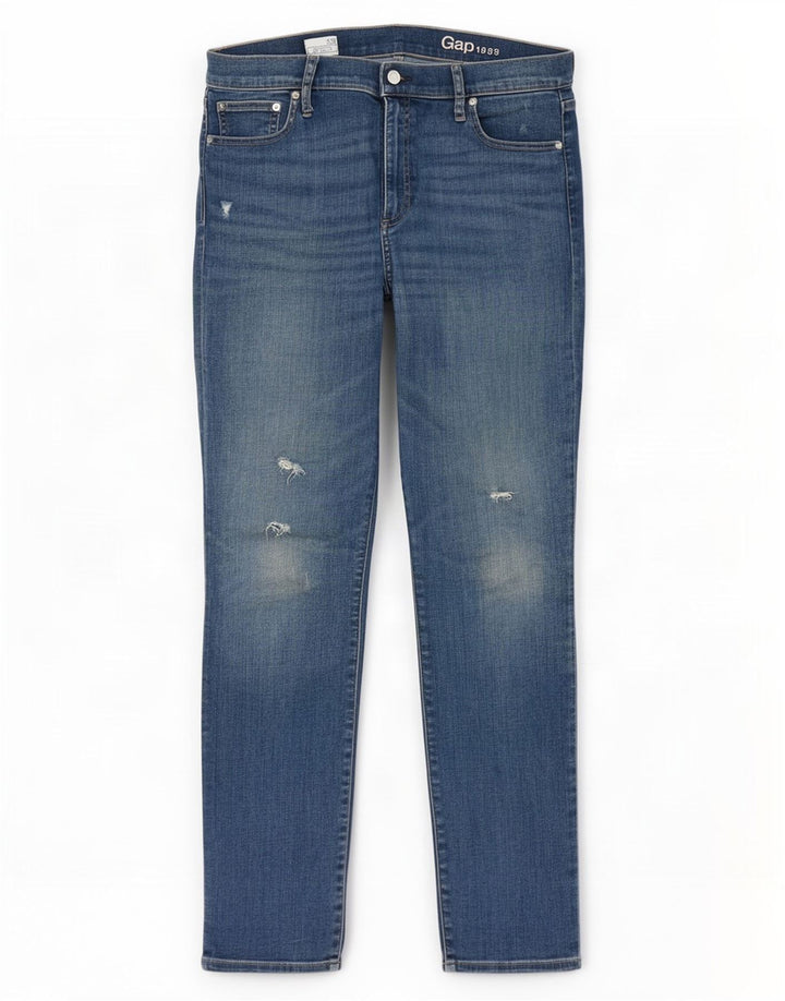 Gap Résolution Femme Jean Droit Slim Effet Déchiré W33 L31 Bleu