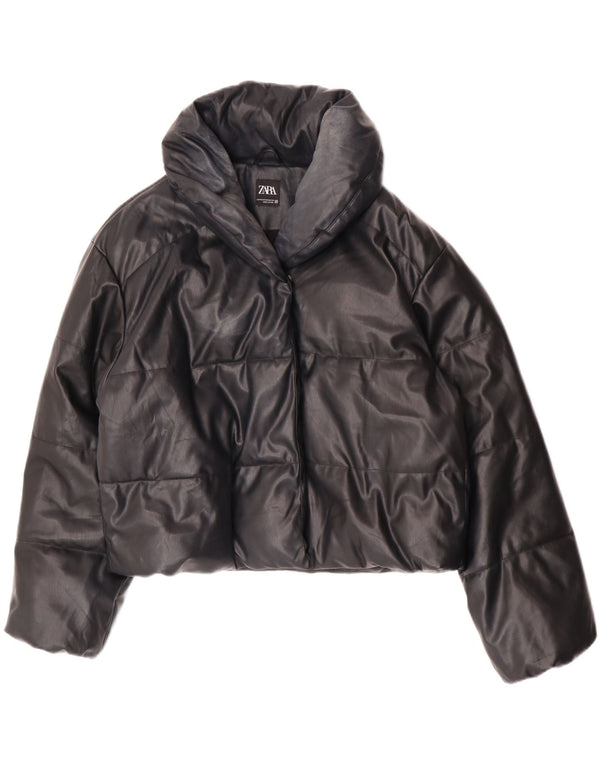 Zara Veste matelassée surdimensionnée en simili cuir pour femme UK 6 XS Polyuréthane noir