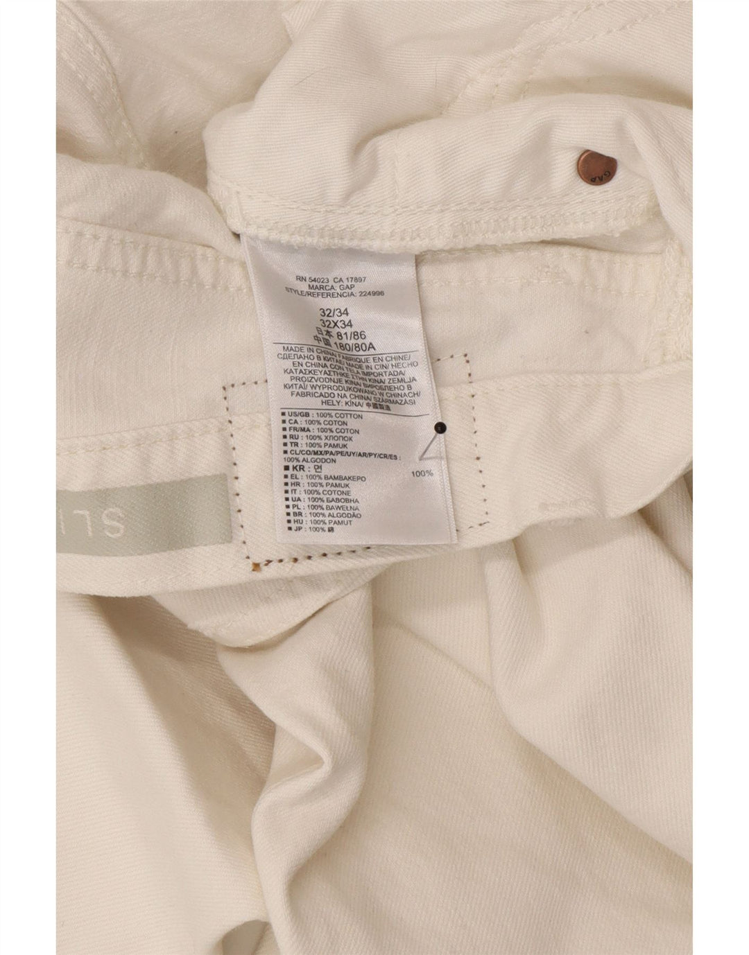 Gap Jean Slim Homme W32 L34 Coton Blanc