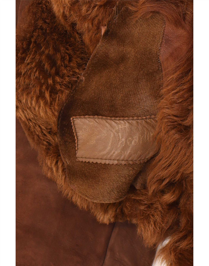 manteau en peau de mouton vintage femme UK 14 Brun moyen