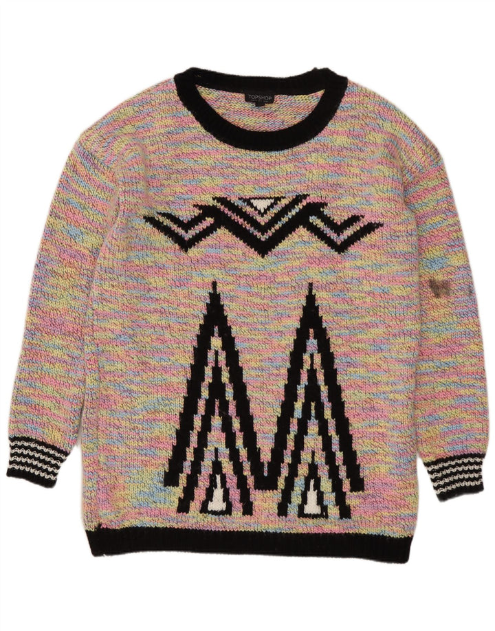 Topshop Pull col bateau pour femme UK 8 Small Multicolore Géométrique